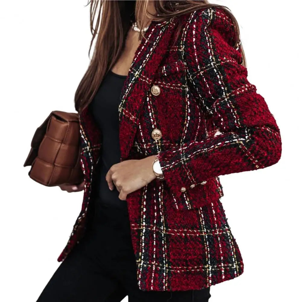 Trendy Women Slim Fit Lady Lapel Buttons Formal Lady Warm