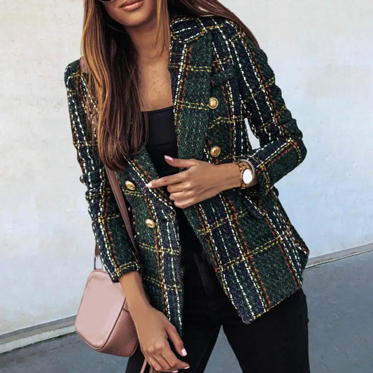 Trendy Women Slim Fit Lady Lapel Buttons Formal Lady Warm