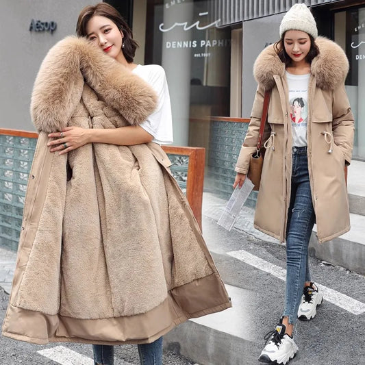 Women's Thiened Fce Lined Slim Fit Cotton Jaet Korean Sle Parka Coat mid Length Trendy Winter Outerwear