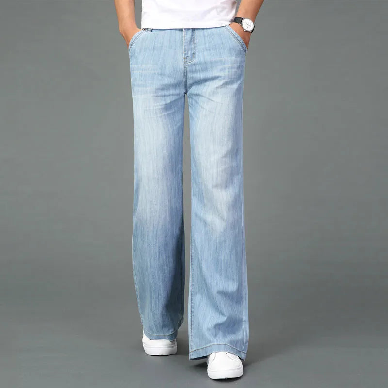 Jeans For Men Men's Big Flared Jeans Boot Cut Leg Flared Loose Fit Mid Waist Light blue Denim Jeans
