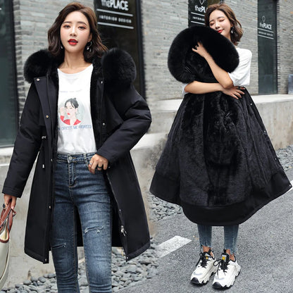Women's Thiened Fce Lined Slim Fit Cotton Jaet Korean Sle Parka Coat mid Length Trendy Winter Outerwear