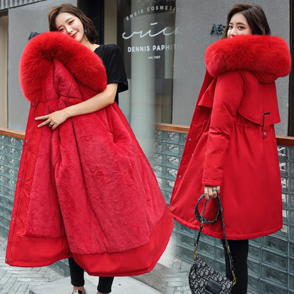 Women's Thiened Fce Lined Slim Fit Cotton Jaet Korean Sle Parka Coat mid Length Trendy Winter Outerwear