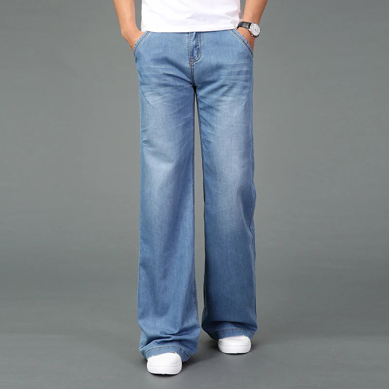 Jeans For Men Men's Big Flared Jeans Boot Cut Leg Flared Loose Fit Mid Waist Light blue Denim Jeans