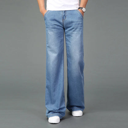 Jeans For Men Men's Big Flared Jeans Boot Cut Leg Flared Loose Fit Mid Waist Light blue Denim Jeans