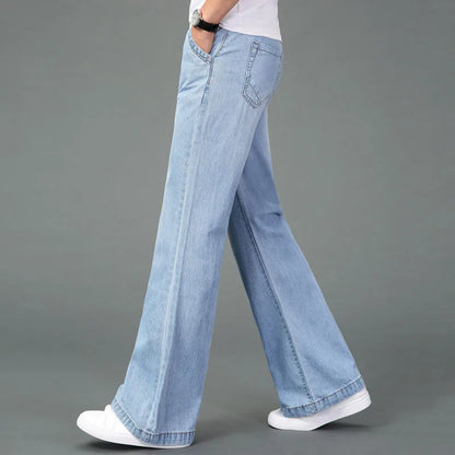 Jeans For Men Men's Big Flared Jeans Boot Cut Leg Flared Loose Fit Mid Waist Light blue Denim Jeans