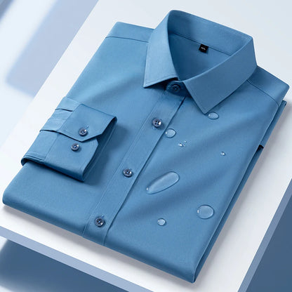 Men's Long Sleeve Dress Shirt Autumn Spring Causal Waterproof And Oil-resistant Regular Fit Anti-wrinkle Formal Male Social Top