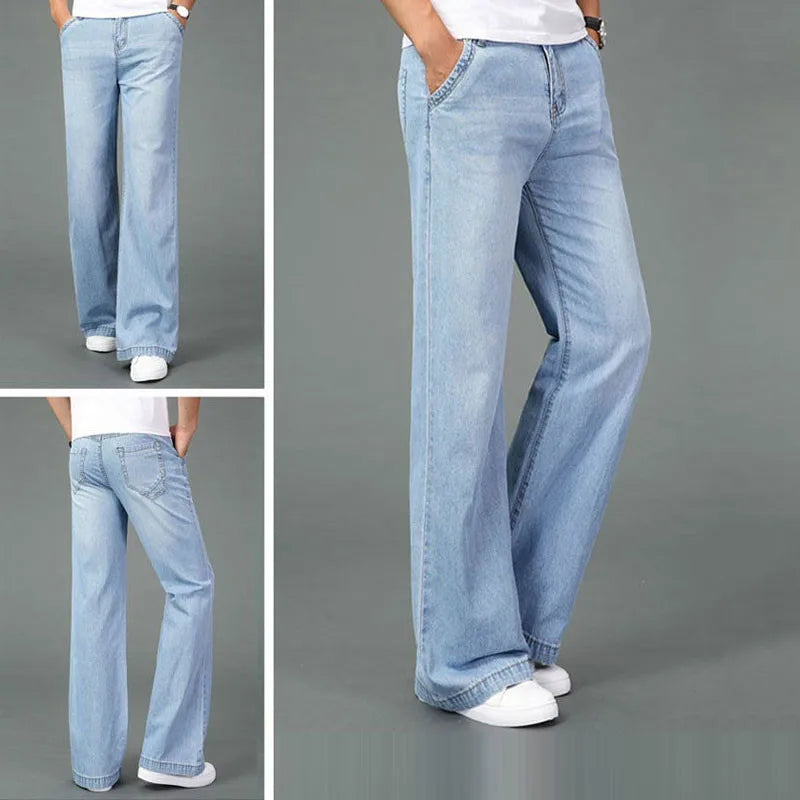 Jeans For Men Men's Big Flared Jeans Boot Cut Leg Flared Loose Fit Mid Waist Light blue Denim Jeans