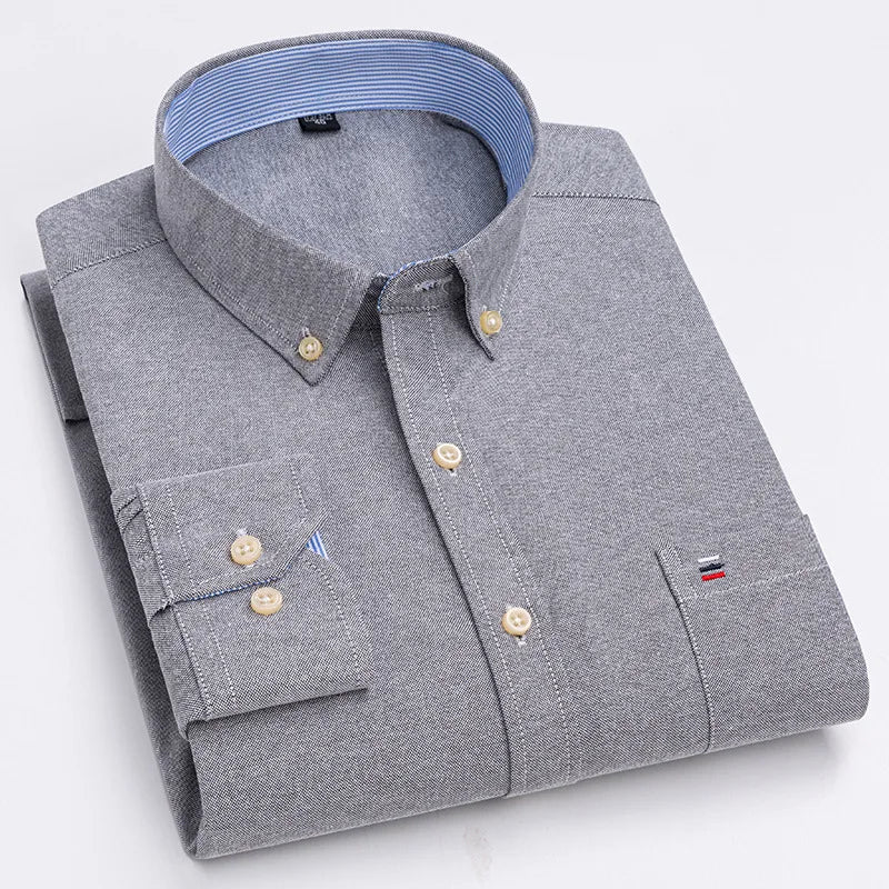 7XL Big Tall Hot Sale Oxford 100% Cotton Men's Shirt Long Sleeve Plus Size Business Casual Durable Work Shirt Men Long Sleeve