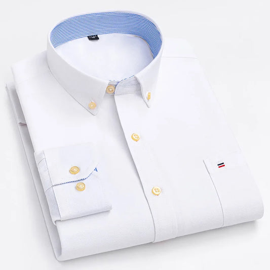 7XL Big Tall Hot Sale Oxford 100% Cotton Men's Shirt Long Sleeve Plus Size Business Casual Durable Work Shirt Men Long Sleeve