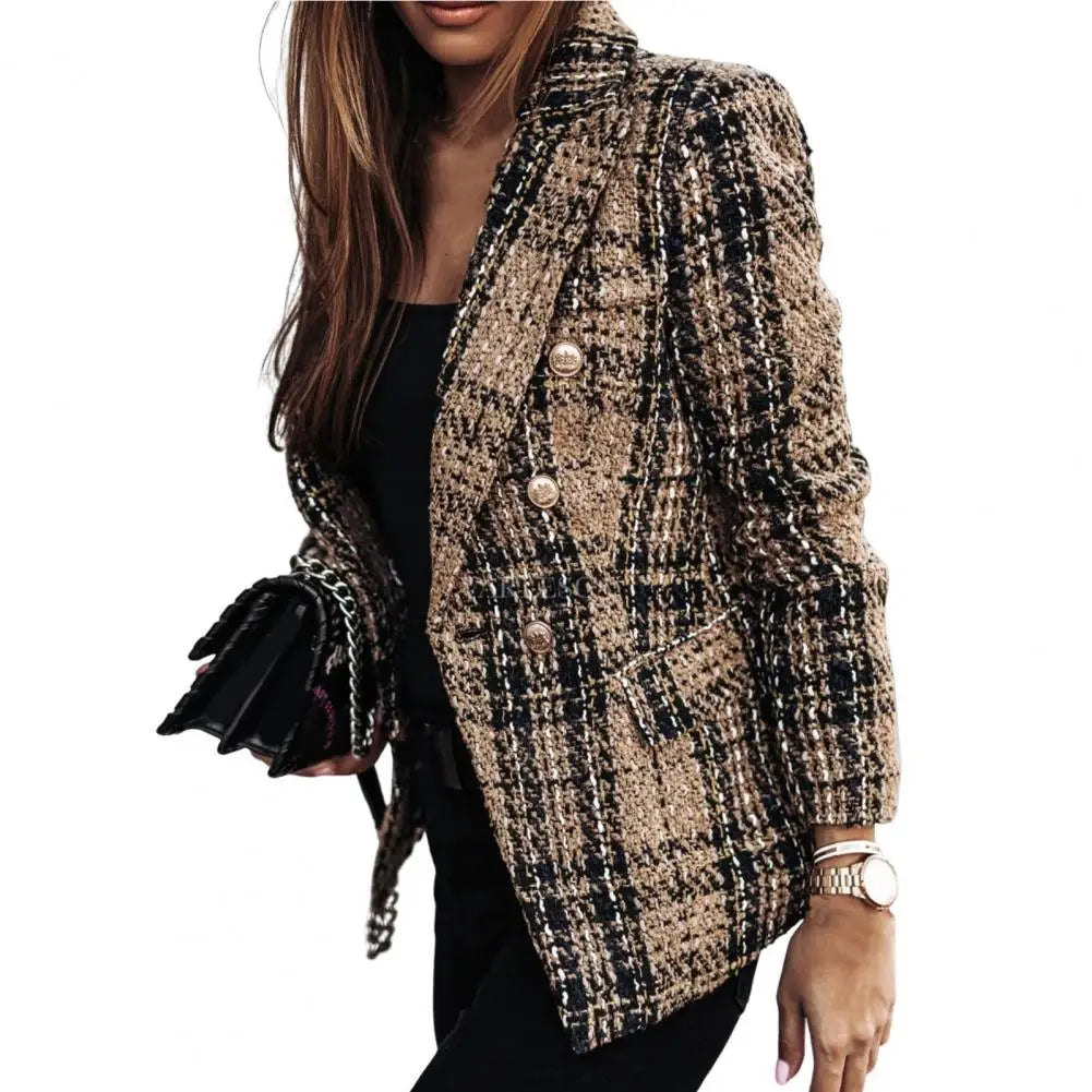 Trendy Women Slim Fit Lady Lapel Buttons Formal Lady Warm