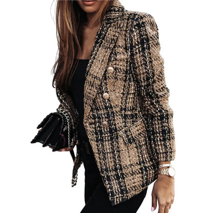 Trendy Women Slim Fit Lady Lapel Buttons Formal Lady Warm