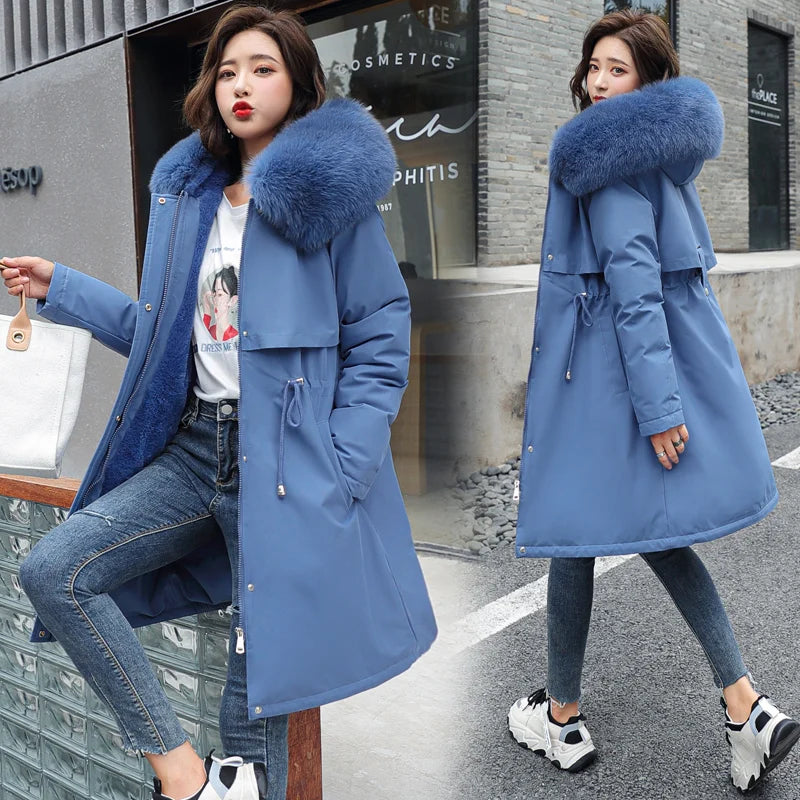 Women's Thiened Fce Lined Slim Fit Cotton Jaet Korean Sle Parka Coat mid Length Trendy Winter Outerwear