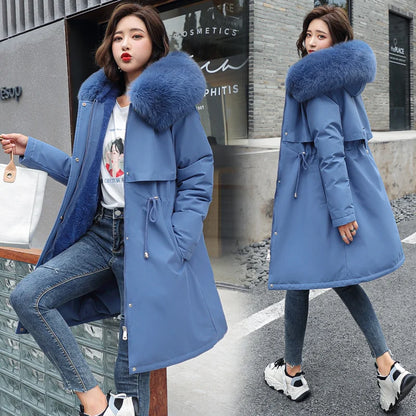 Women's Thiened Fce Lined Slim Fit Cotton Jaet Korean Sle Parka Coat mid Length Trendy Winter Outerwear