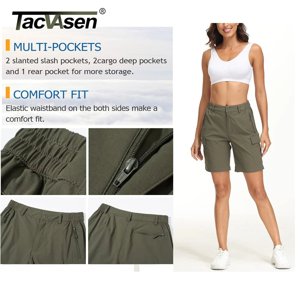 TACVASEN Summer Big Pockets Hiking Cargo Shorts Womens Quick Dry Shorts Travel Athletic Casual Sports Short Pants With 5 Pocket