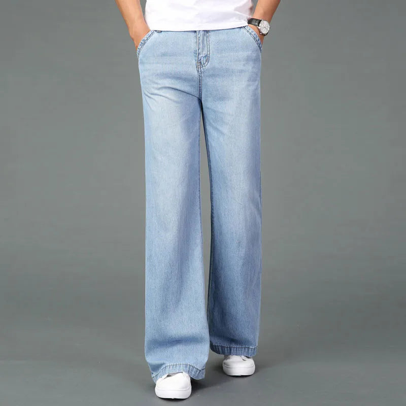 Jeans For Men Men's Big Flared Jeans Boot Cut Leg Flared Loose Fit Mid Waist Light blue Denim Jeans