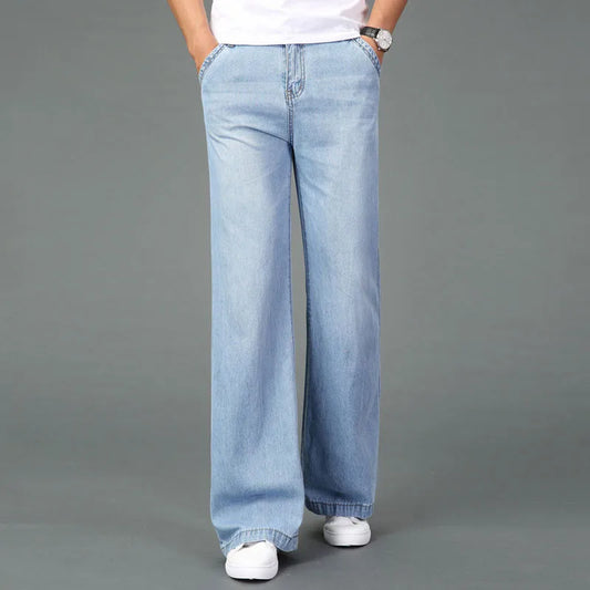 Jeans For Men Men's Big Flared Jeans Boot Cut Leg Flared Loose Fit Mid Waist Light blue Denim Jeans