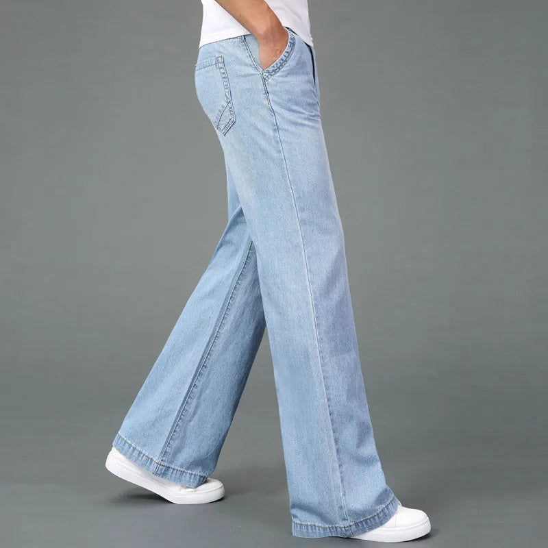 Jeans For Men Men's Big Flared Jeans Boot Cut Leg Flared Loose Fit Mid Waist Light blue Denim Jeans