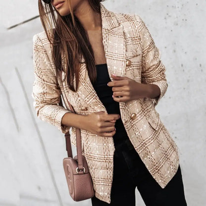 Trendy Women Slim Fit Lady Lapel Buttons Formal Lady Warm
