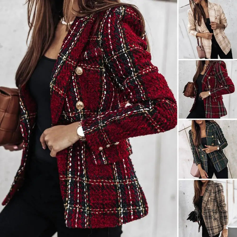 Trendy Women Slim Fit Lady Lapel Buttons Formal Lady Warm