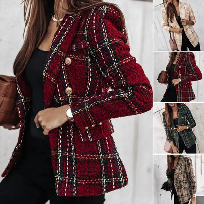 Trendy Women Slim Fit Lady Lapel Buttons Formal Lady Warm