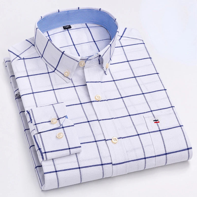 7XL Big Tall Hot Sale Oxford 100% Cotton Men's Shirt Long Sleeve Plus Size Business Casual Durable Work Shirt Men Long Sleeve