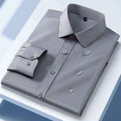 Men's Long Sleeve Dress Shirt Autumn Spring Causal Waterproof And Oil-resistant Regular Fit Anti-wrinkle Formal Male Social Top
