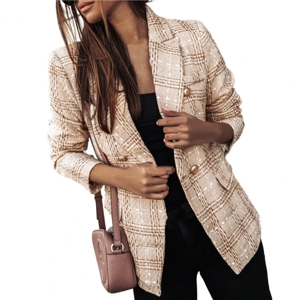 Trendy Women Slim Fit Lady Lapel Buttons Formal Lady Warm