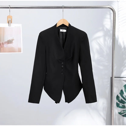 Casual Lace Up Asymmetrical Blazer Women Solid V-neck Single Breasted Full Sleeve Jacket Female Fashion Spring Lady Coat 2026