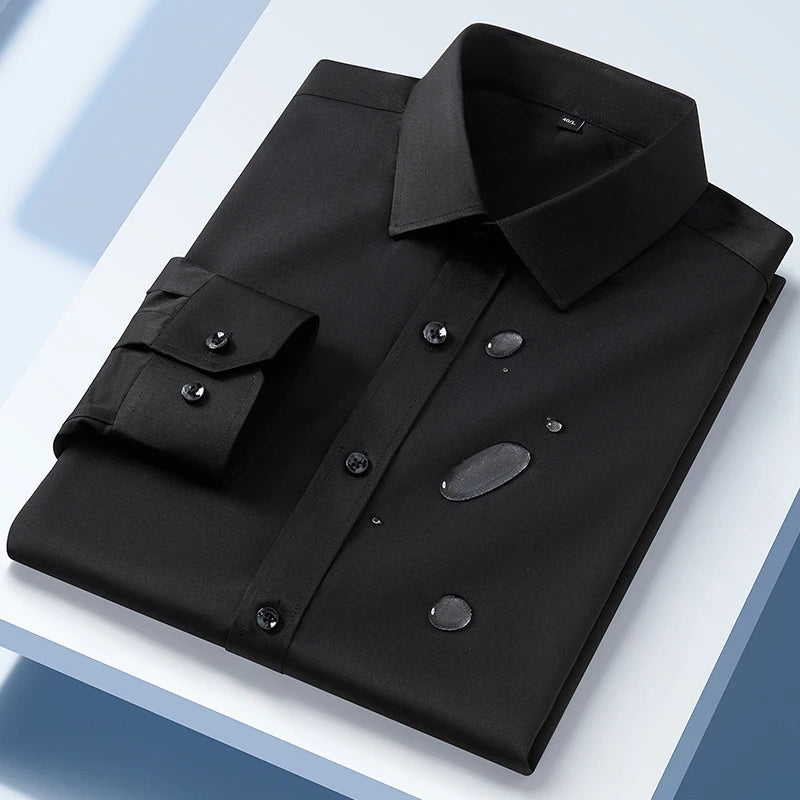 Men's Long Sleeve Dress Shirt Autumn Spring Causal Waterproof And Oil-resistant Regular Fit Anti-wrinkle Formal Male Social Top