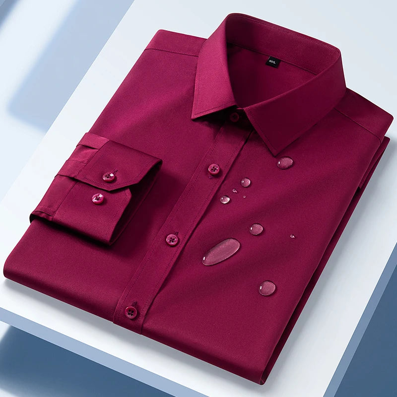 Men's Long Sleeve Dress Shirt Autumn Spring Causal Waterproof And Oil-resistant Regular Fit Anti-wrinkle Formal Male Social Top