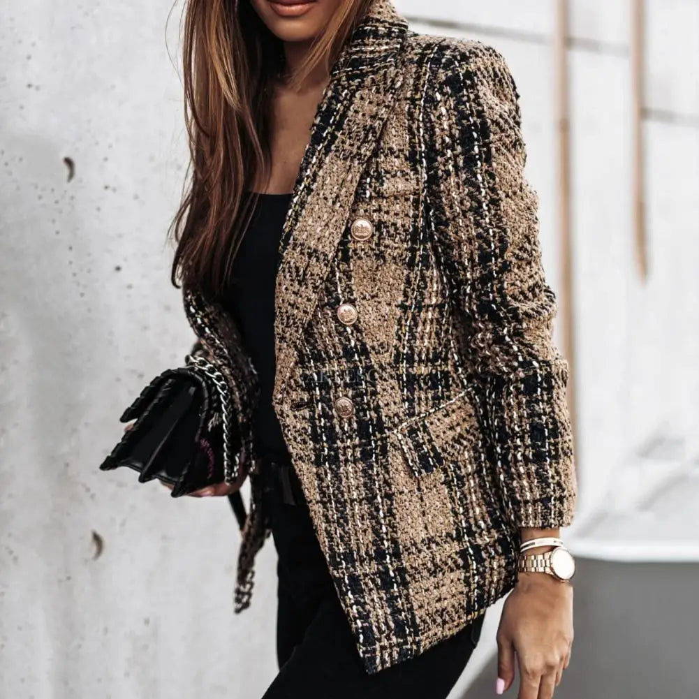 Trendy Women Slim Fit Lady Lapel Buttons Formal Lady Warm