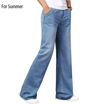Jeans For Men Men's Big Flared Jeans Boot Cut Leg Flared Loose Fit Mid Waist Light blue Denim Jeans