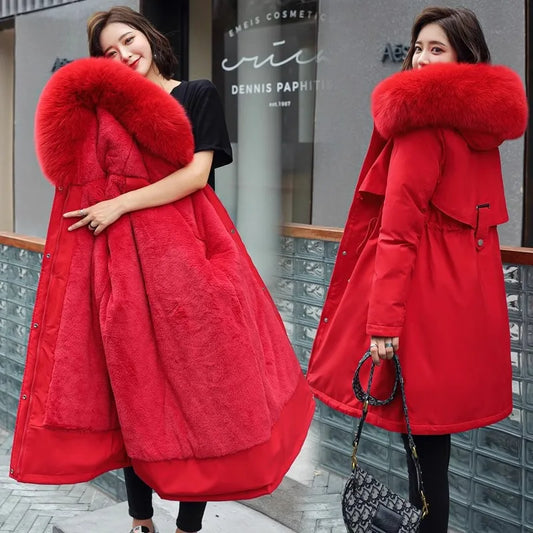 Women's Thiened Fce Lined Slim Fit Cotton Jaet Korean Sle Parka Coat mid Length Trendy Winter Outerwear