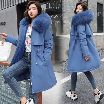 Women's Thiened Fce Lined Slim Fit Cotton Jaet Korean Sle Parka Coat mid Length Trendy Winter Outerwear