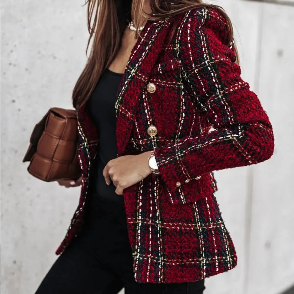 Trendy Women Slim Fit Lady Lapel Buttons Formal Lady Warm