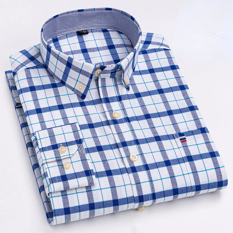 7XL Big Tall Hot Sale Oxford 100% Cotton Men's Shirt Long Sleeve Plus Size Business Casual Durable Work Shirt Men Long Sleeve