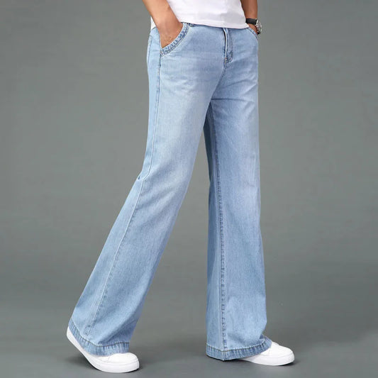 Jeans For Men Men's Big Flared Jeans Boot Cut Leg Flared Loose Fit Mid Waist Light blue Denim Jeans