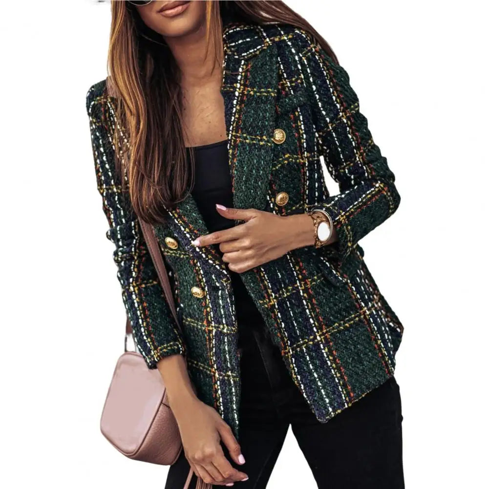 Trendy Women Slim Fit Lady Lapel Buttons Formal Lady Warm