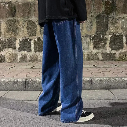 2023 New Streetwear Loose Jeans Men Korean Style Fashion Loose Straight Wide Leg Pants Men's Brand Clothing Black Light Blue