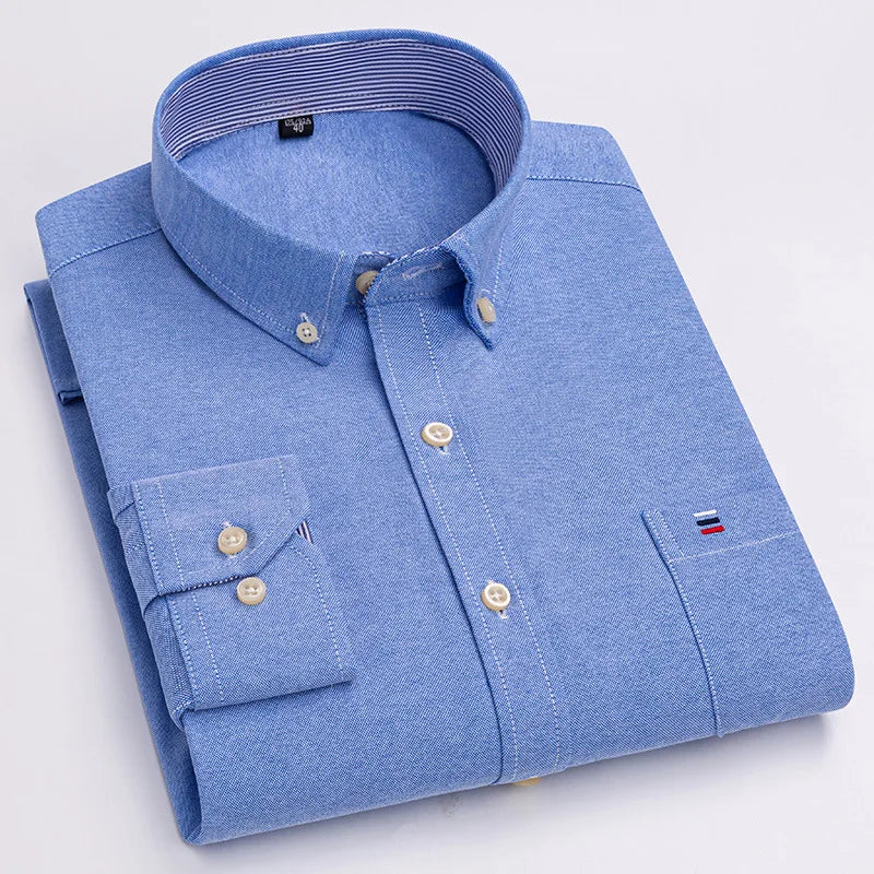 7XL Big Tall Hot Sale Oxford 100% Cotton Men's Shirt Long Sleeve Plus Size Business Casual Durable Work Shirt Men Long Sleeve