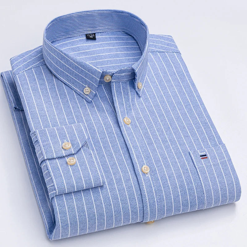 7XL Big Tall Hot Sale Oxford 100% Cotton Men's Shirt Long Sleeve Plus Size Business Casual Durable Work Shirt Men Long Sleeve