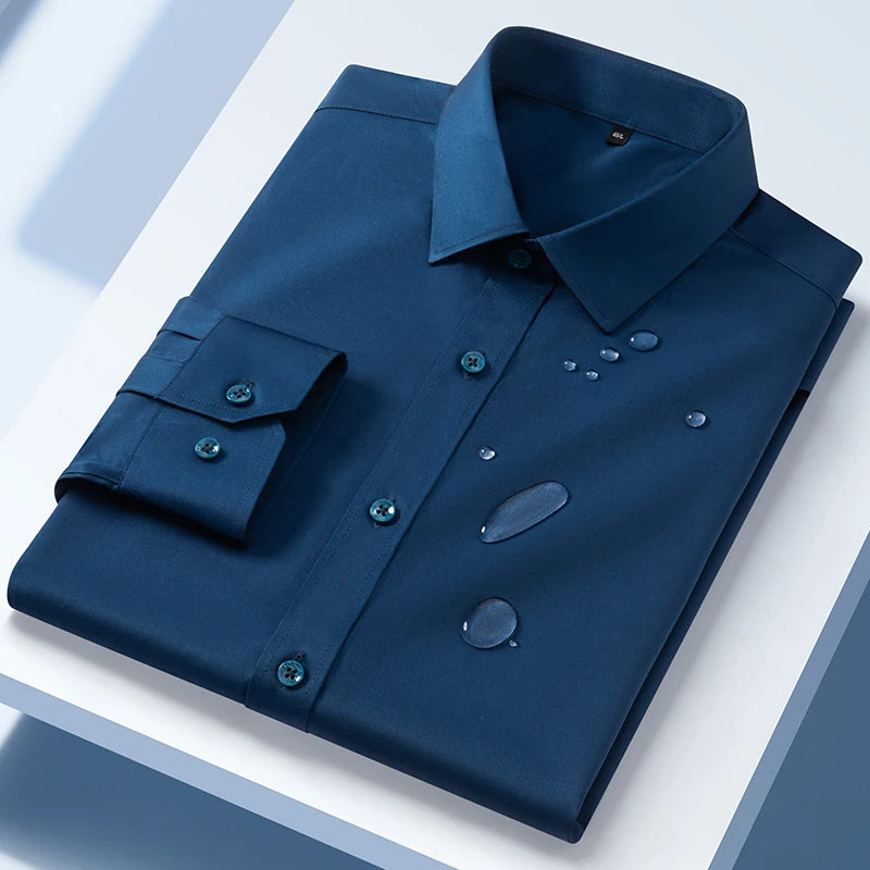 Men's Long Sleeve Dress Shirt Autumn Spring Causal Waterproof And Oil-resistant Regular Fit Anti-wrinkle Formal Male Social Top