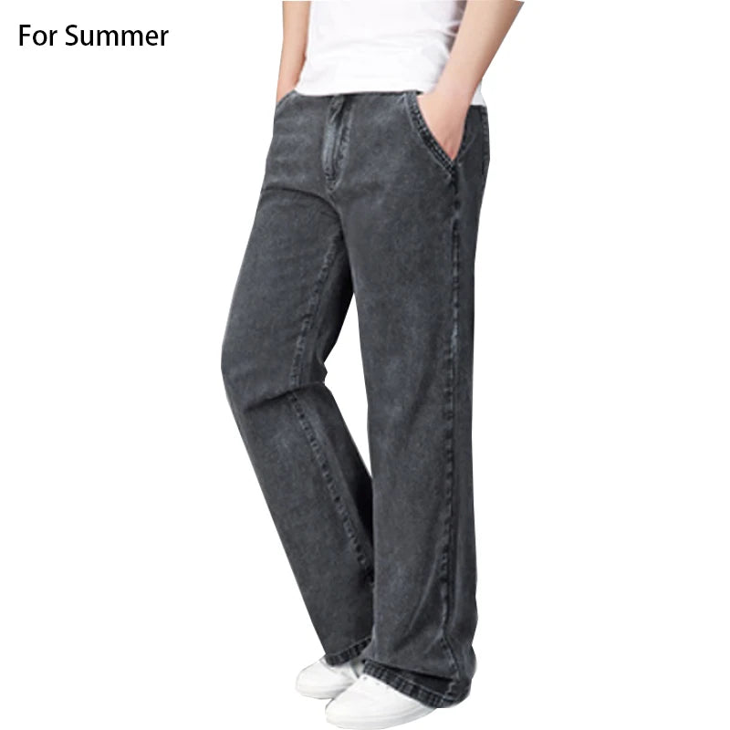 Jeans For Men Men's Big Flared Jeans Boot Cut Leg Flared Loose Fit Mid Waist Light blue Denim Jeans