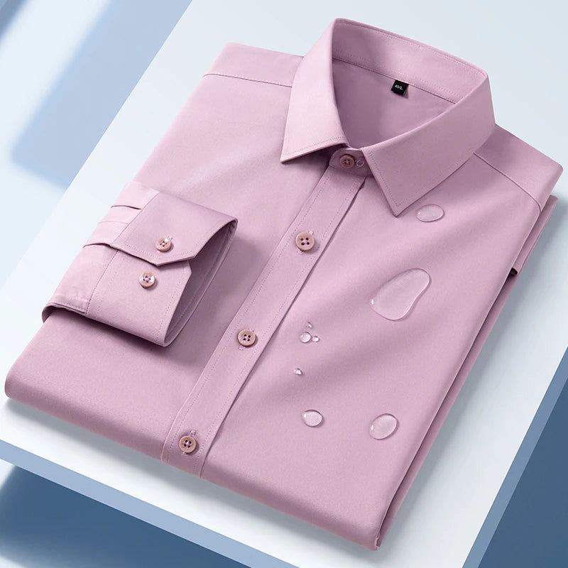 Men's Long Sleeve Dress Shirt Autumn Spring Causal Waterproof And Oil-resistant Regular Fit Anti-wrinkle Formal Male Social Top