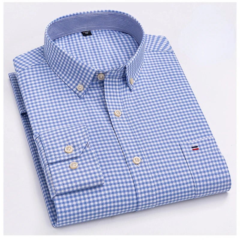 7XL Big Tall Hot Sale Oxford 100% Cotton Men's Shirt Long Sleeve Plus Size Business Casual Durable Work Shirt Men Long Sleeve