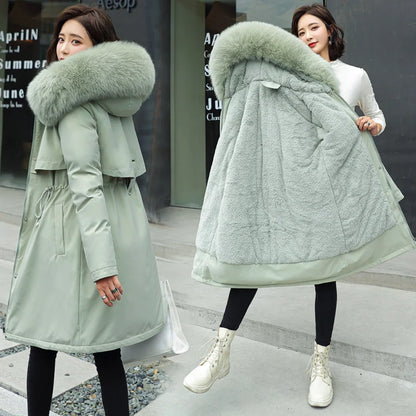 Women's Thiened Fce Lined Slim Fit Cotton Jaet Korean Sle Parka Coat mid Length Trendy Winter Outerwear